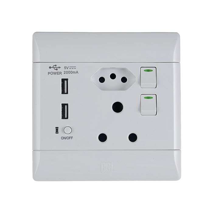 CBI White 1 New RSA, 1 RSA & 2 USB Wall Socket 4x4