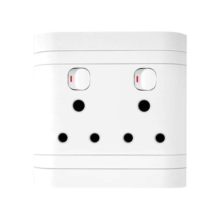 Lesco White Double RSA Wall Socket 4x4