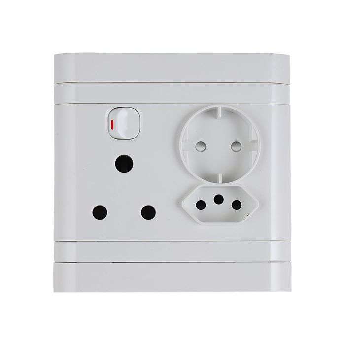 Lesco White 1 New RSA, 1 RSA & 1 Schuko Wall Socket 4x4