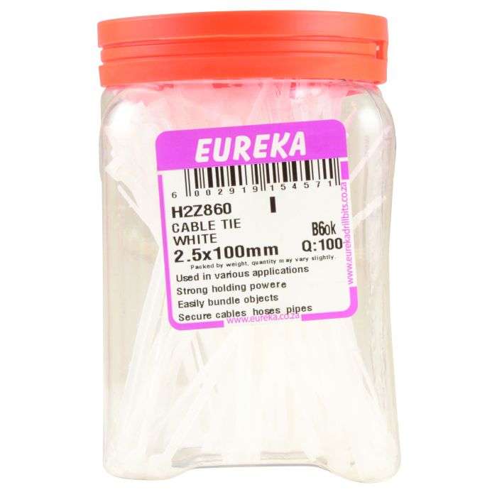 Eureka White Cable Ties 100 x 2.5mm - 100 Pack