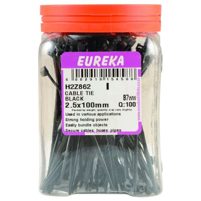 Eureka Black Cable Ties 100 x 2.5mm - 100 Pack