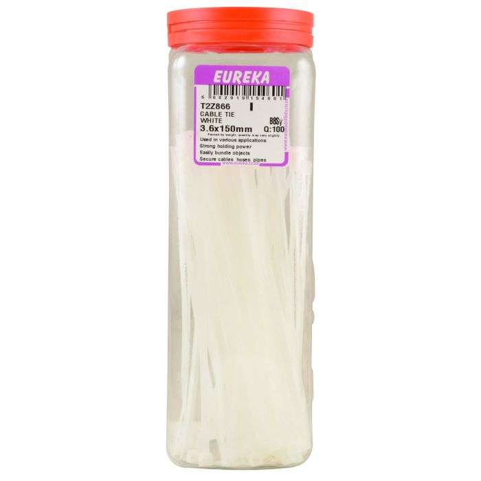 Eureka White Cable Ties 150 x 3.6mm - 100 Pack