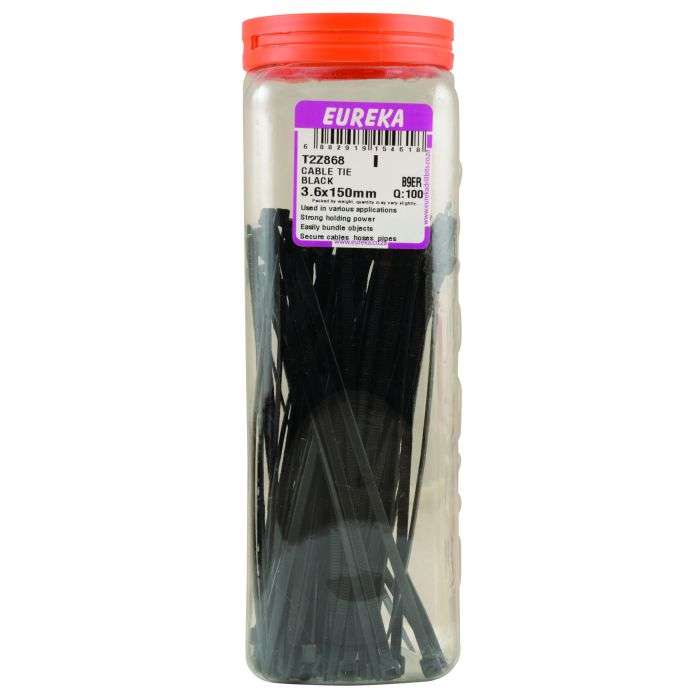 Eureka Black Cable Ties 150 x 3.6mm - 100 Pack