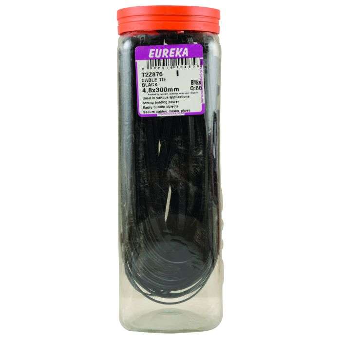 Eureka Black Cable Ties 300 x 4.8mm - 80 Pack