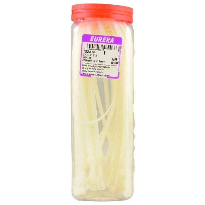 Eureka White Cable Ties 392 x 4.7mm - 50 Pack