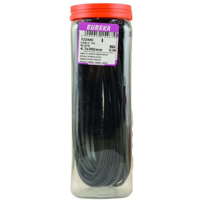 Eureka Black Cable Ties 392 x 4.7mm - 50 Pack