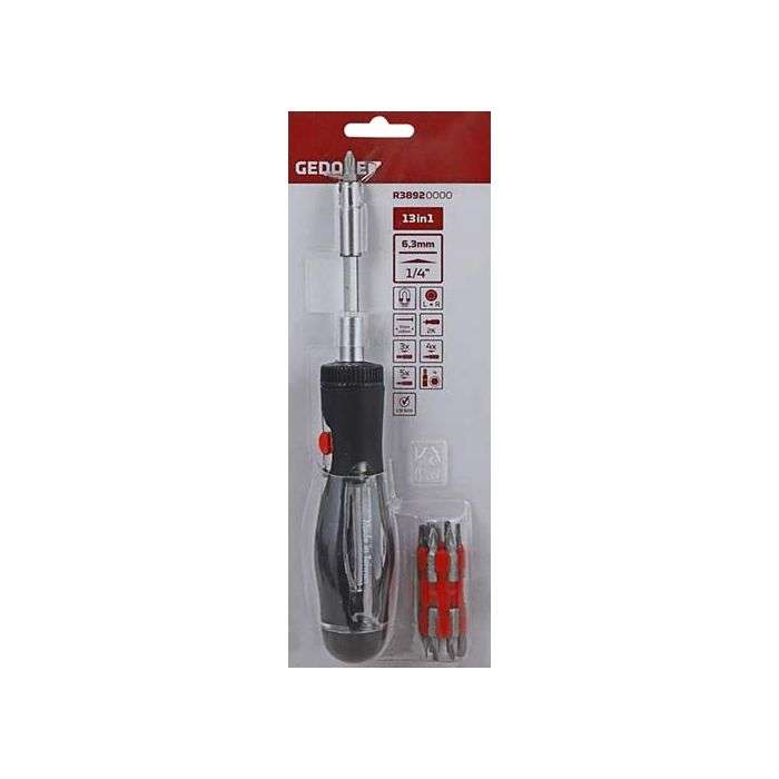 Gedore Red 1/4" Drive Ratchet Screwdriver With Telescopic Shaft