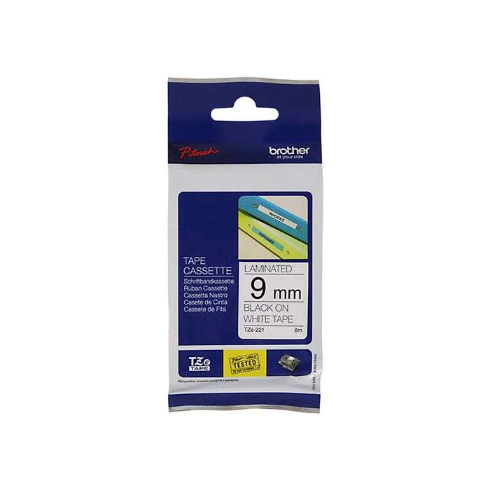 Brother Black on White Laminated Labeling Tape 9mm x 8m
