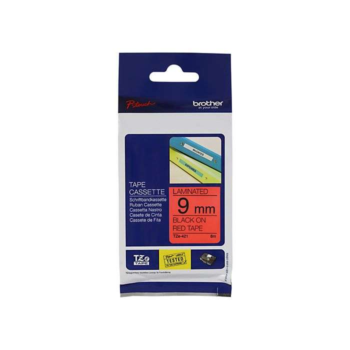 Brother Black on Red Laminated Labeling Tape 9mm x 8m