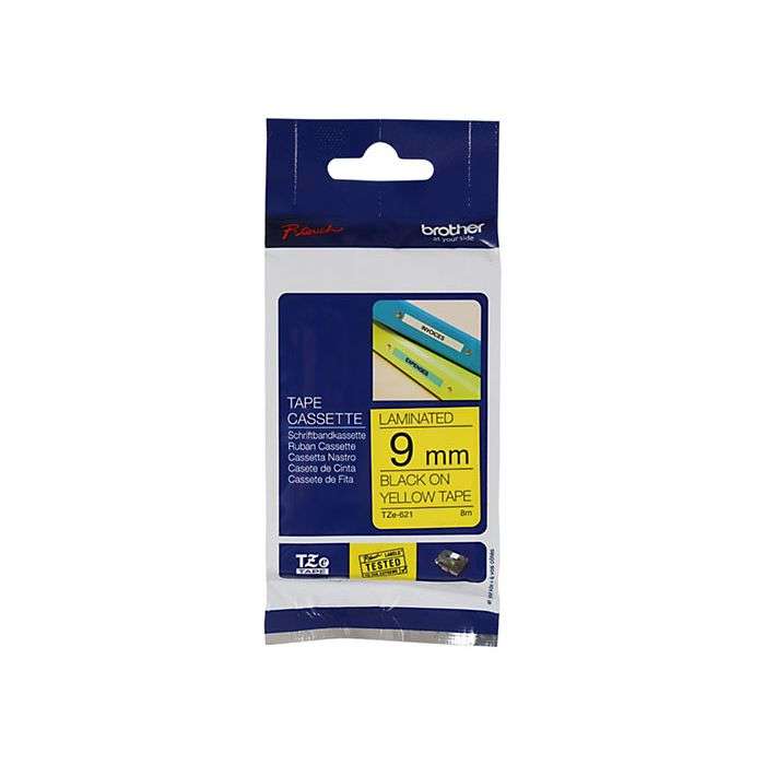 Brother Black on Yellow Laminated Labeling Tape 9mm x 8m