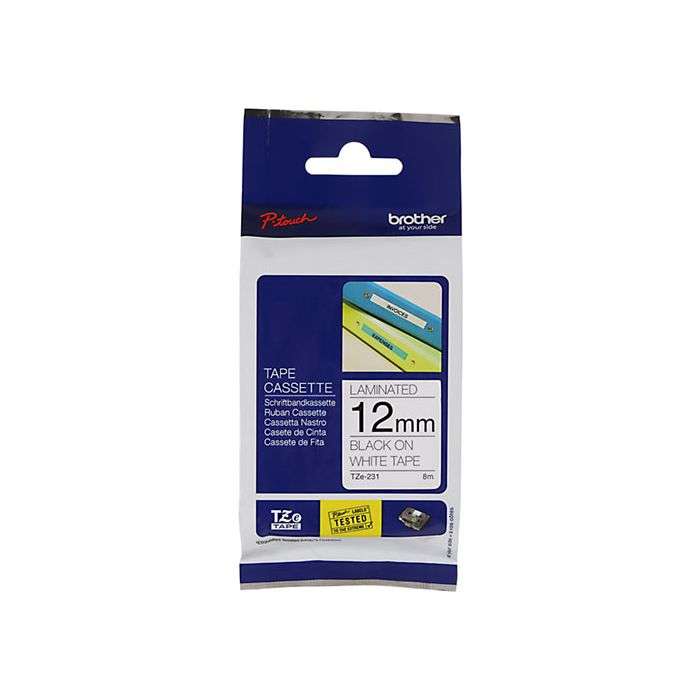 Brother Black on White Laminated Labeling Tape 12mm x 8m