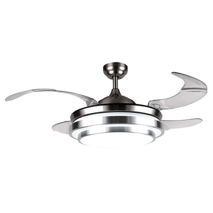 Bright Star Satin Chrome Ceiling Fan With Retractable Blades
