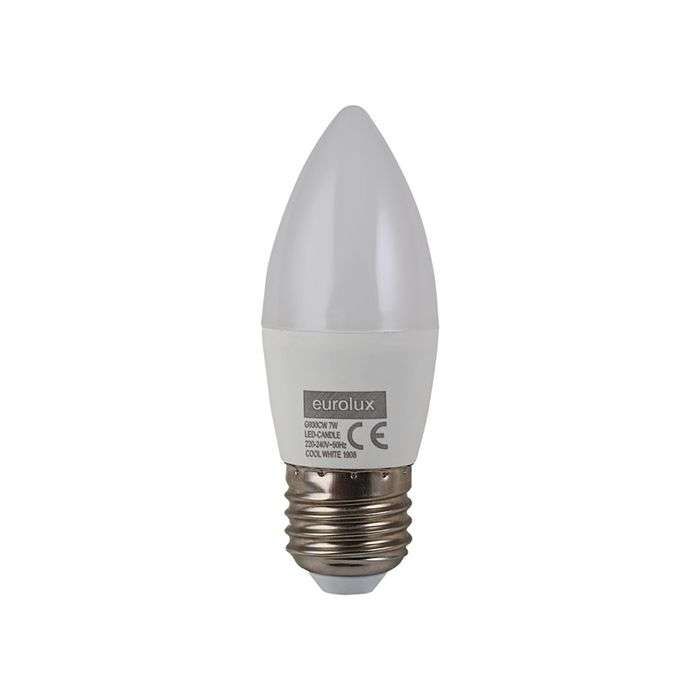 Eurolux 7W Cool White E27 LED Opal Candle Lamp