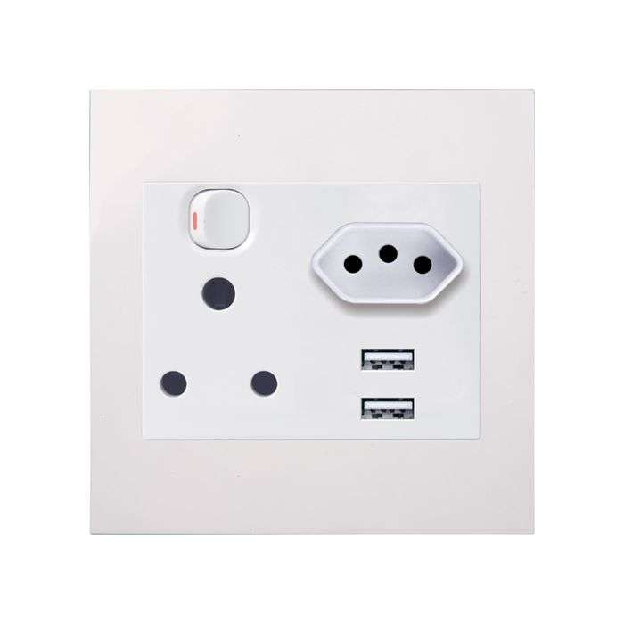 Lesco Pipelli Quad White 1 New RSA, 1 RSA & 2 USB Wall Socket 4x4