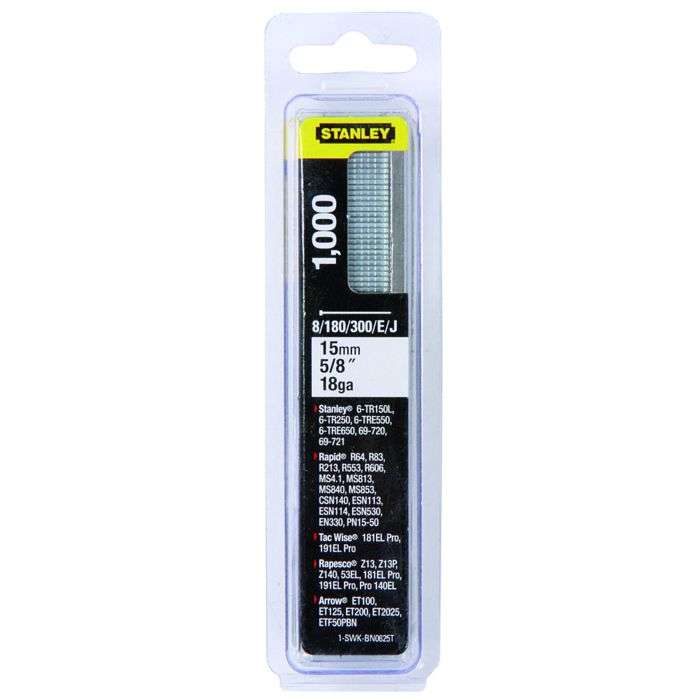 Stanley J-Type Brad Nails 15mm - 1000 Pack
