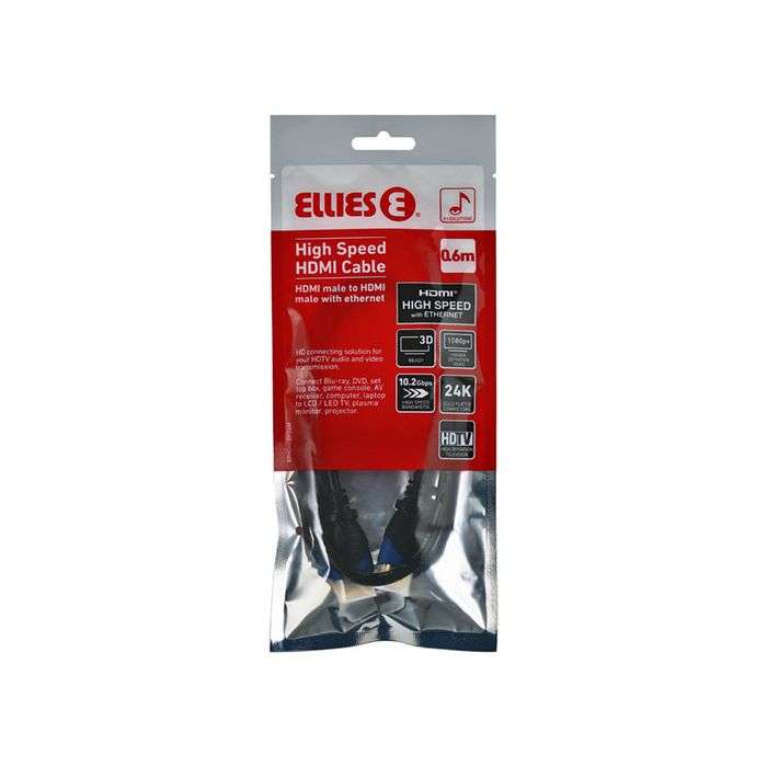 Ellies High Speed HDMI Cable With Ethernet 0.6m