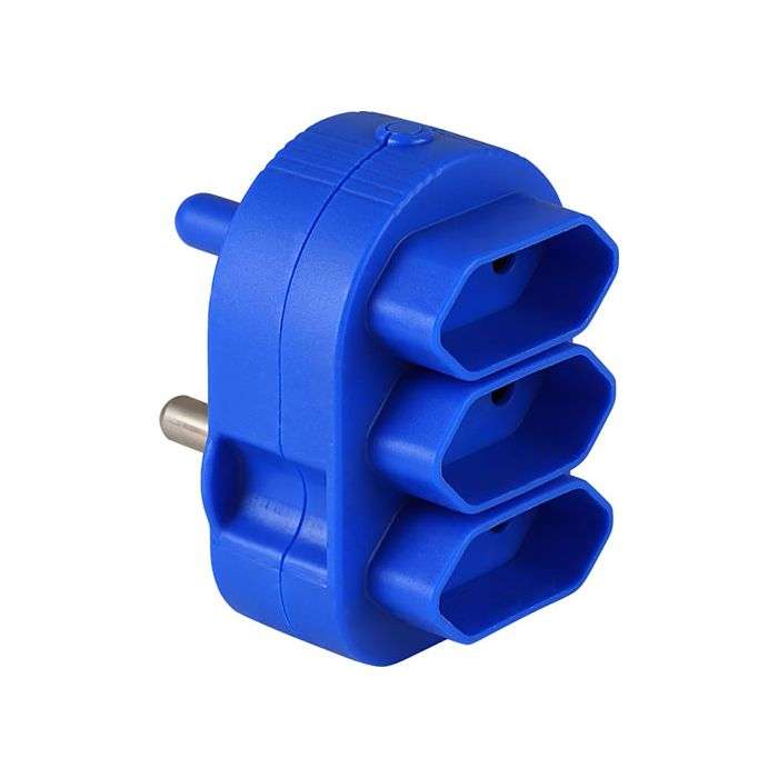 Electricmate Blue 3-Way Multiplug Adaptor