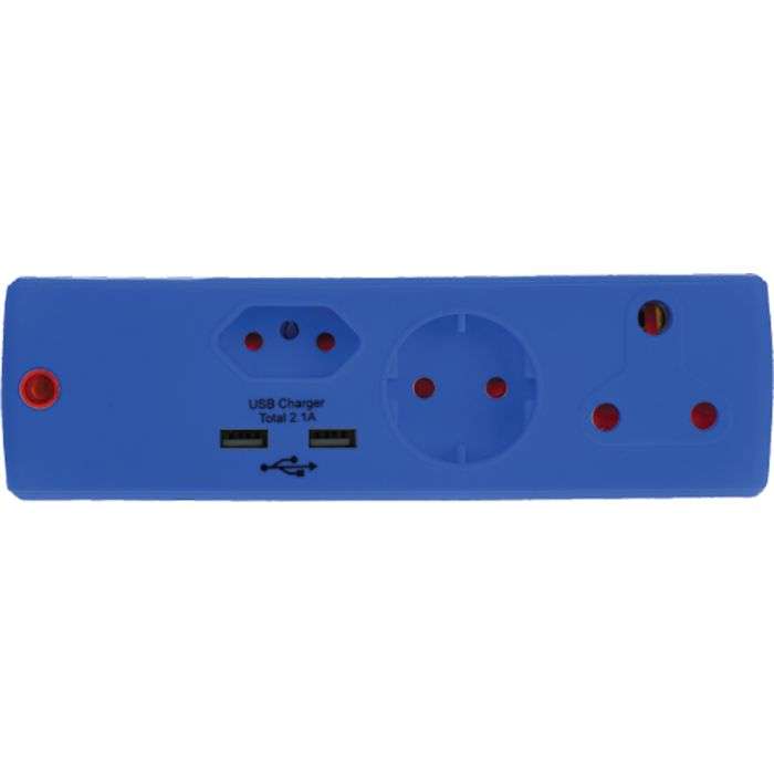 Electricmate Blue 3-Way Multiplug Adaptor