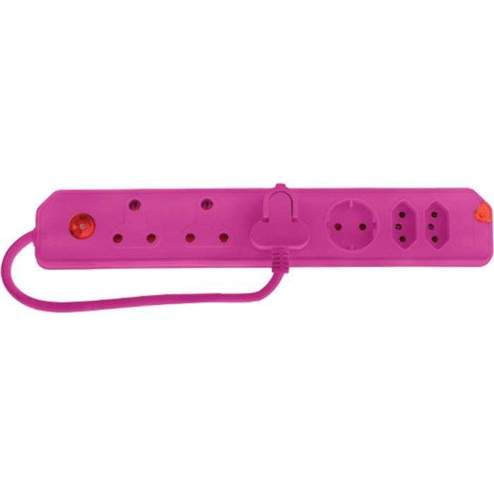 Electricmate Pink 6-Way Multiplug Adaptor With Surge Protector
