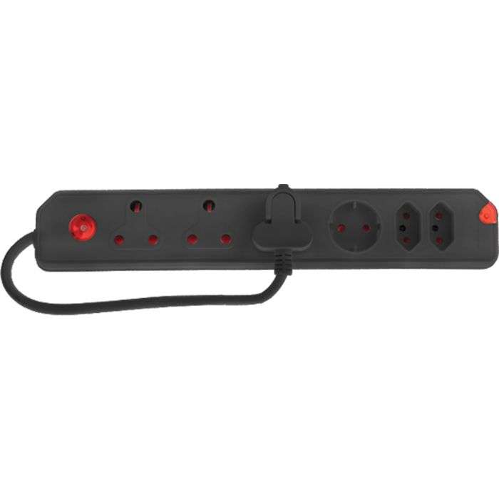 Electricmate Black 6-Way Multiplug Adaptor With Surge Protector