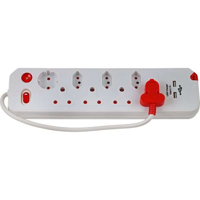 Electricmate White 8-Way Multiplug Adaptor With Surge Protector