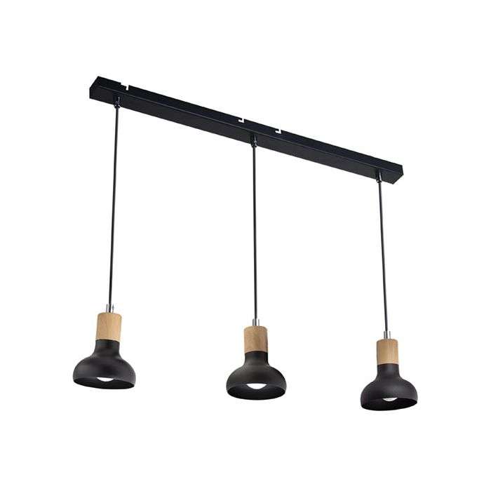 Bright Star Black & Wood Finish 3-Light Pendant Light