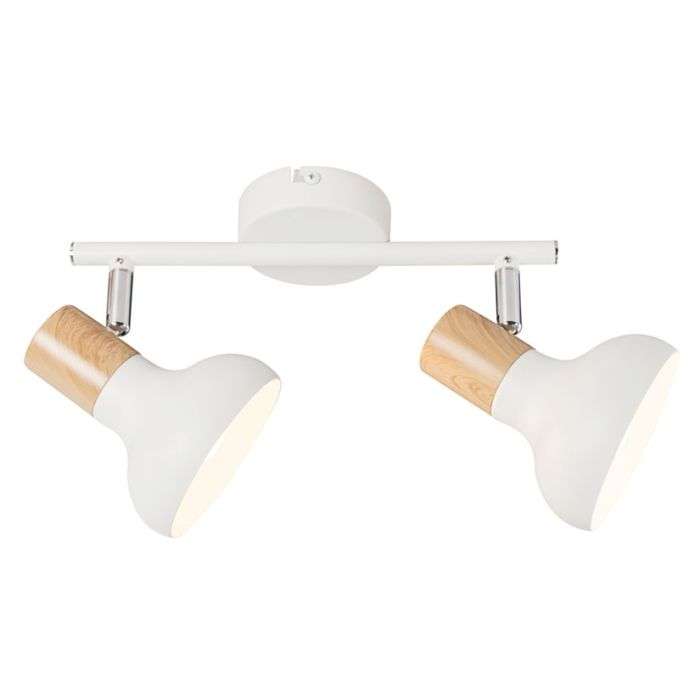 Bright Star White & Wood Finish 2-Light Spotlight