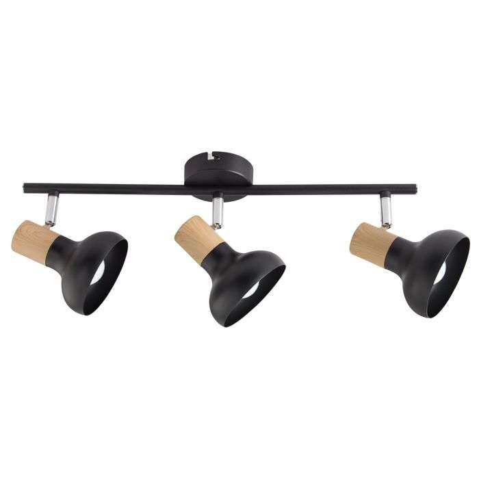 Bright Star Black & Wood Finish 3-Light Spotlight
