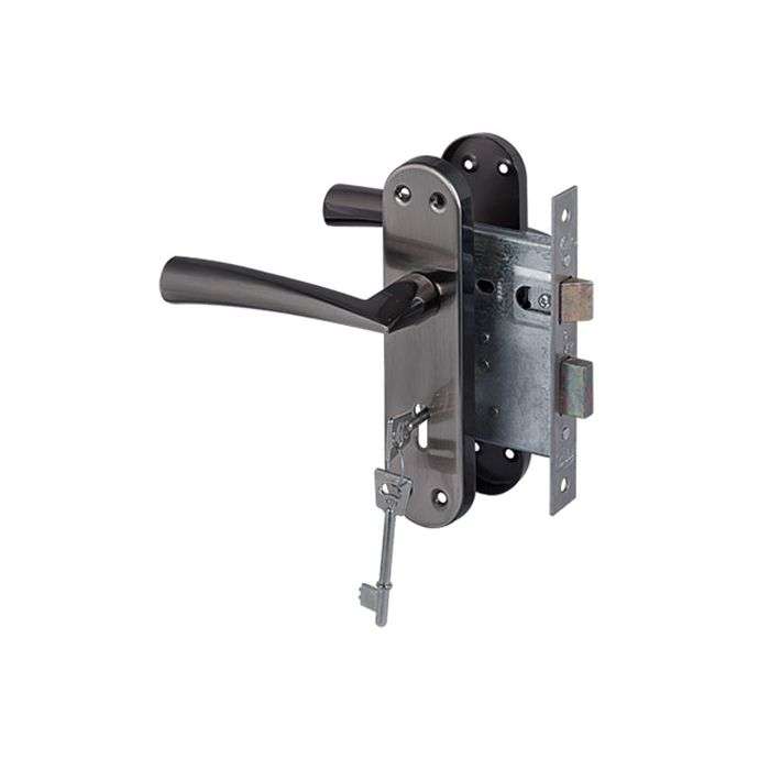 Yale Satin Black Keyhole Dritta Lever Handle On Backplate 3 Lever Lockset