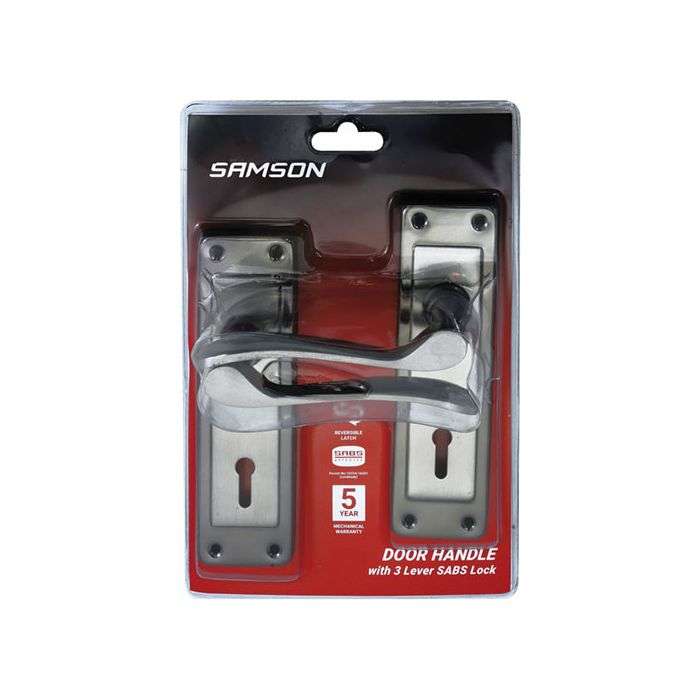 Samson Black & Satin Nickel Keyhole 6" Cortana Lever Handle On Backplate 3 Lever Lockset