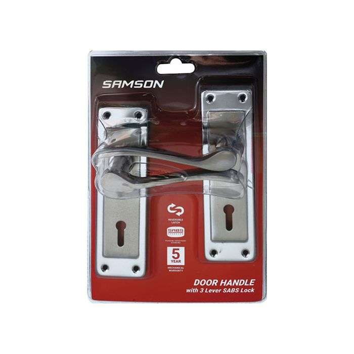 Samson Chrome & Satin Nickel Keyhole 6" Cortana Lever Handle On Backplate 3 Lever Lockset