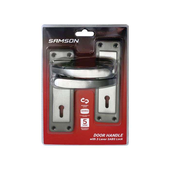 Samson Black & Satin Nickel Keyhole 6" Luca Lever Handle On Backplate 3 Lever Lockset