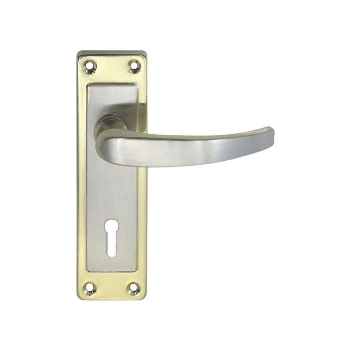 Samson Brass & Satin Nickel Keyhole 6" Luca Lever Handle On Backplate 3 Lever Lockset