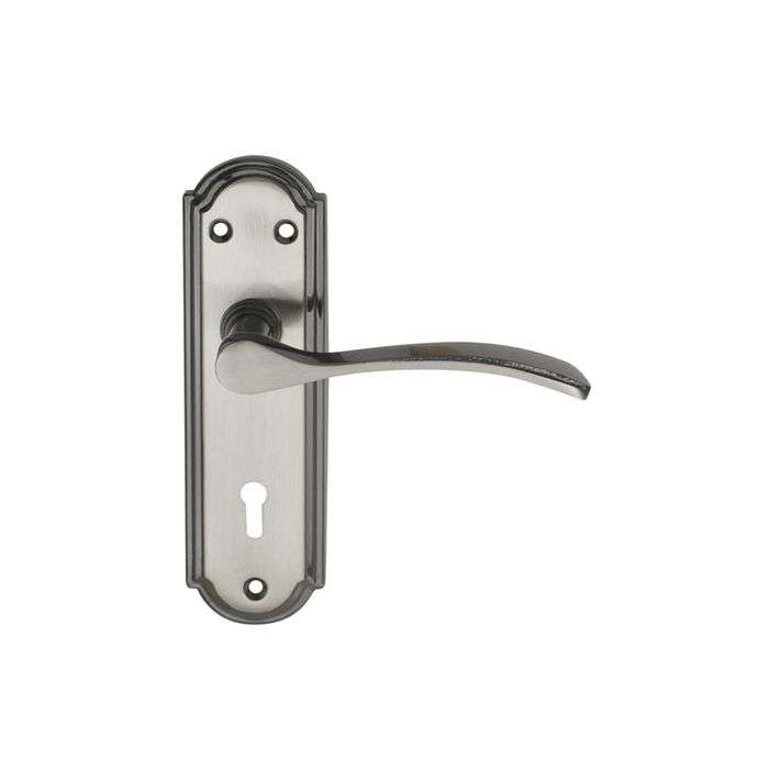 Samson Black & Satin Nickel Keyhole 6" Latina Lever Handle On Backplate 3 Lever Lockset