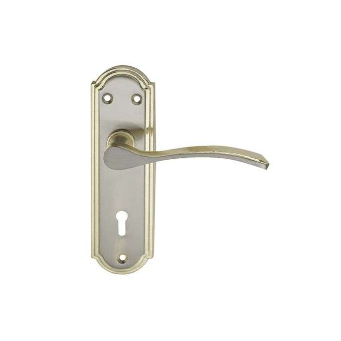 Samson Brass & Satin Nickel Keyhole 6" Latina Lever Handle On Backplate 3 Lever Lockset
