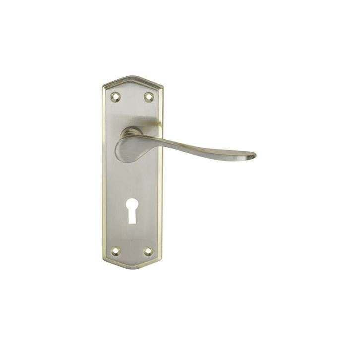 Samson Brass & Satin Nickel Keyhole 6" Rimini Lever Handle On Backplate 3 Lever Lockset