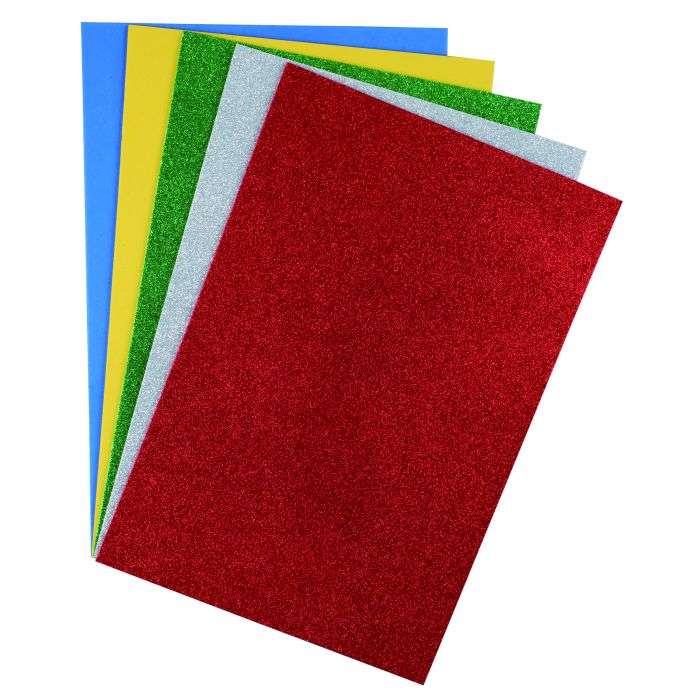 Dala 5 Piece Glitter Primary Foam Paper Sheets A4