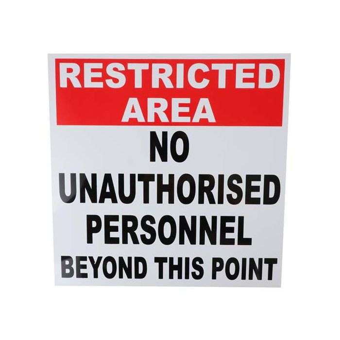 Plastic Restricted Area Safety Sign 290 x 290mm