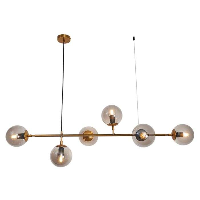 Bright Star Satin Gold Chandelier with Smoke Coloured Glass