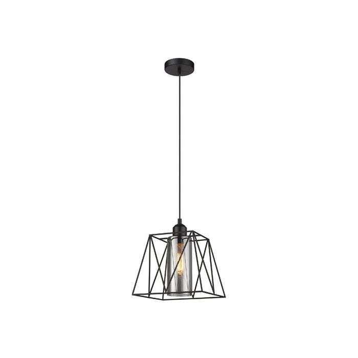 Bright Star Black Metal Pendant Light with Smoke Glass 250mm