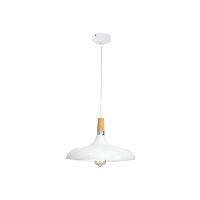 Bright Star White & Wooden Wide Brim Pendant Light