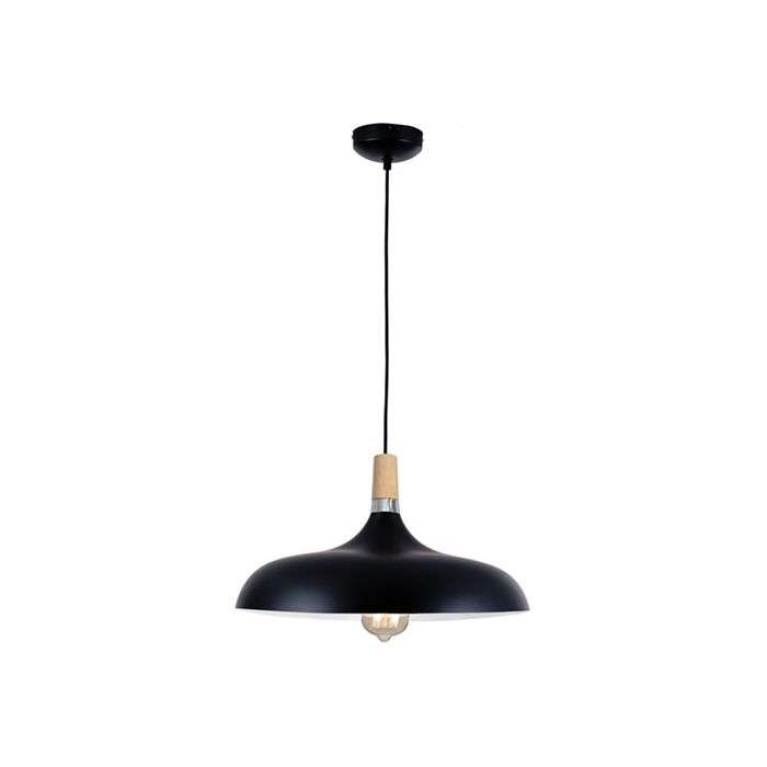 Bright Star Black & Wooden Wide Brim Pendant Light