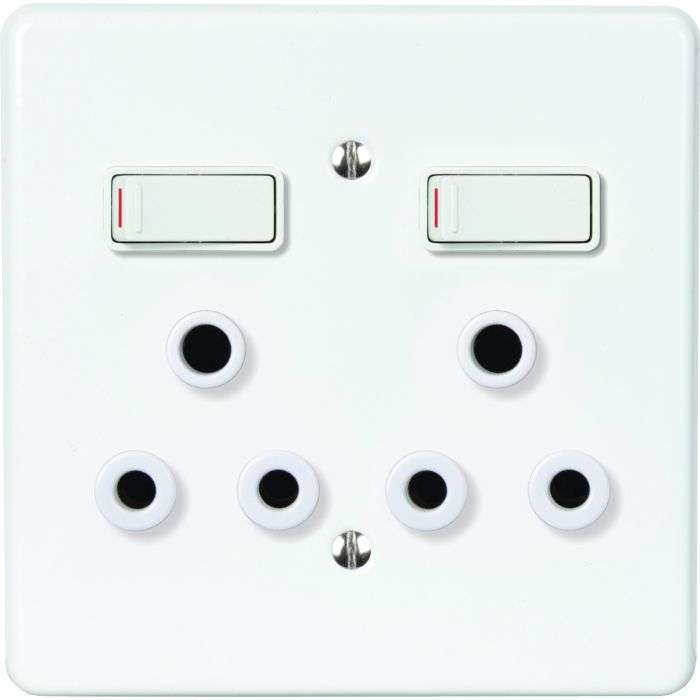 Lesco White Double RSA Wall Socket 4x4