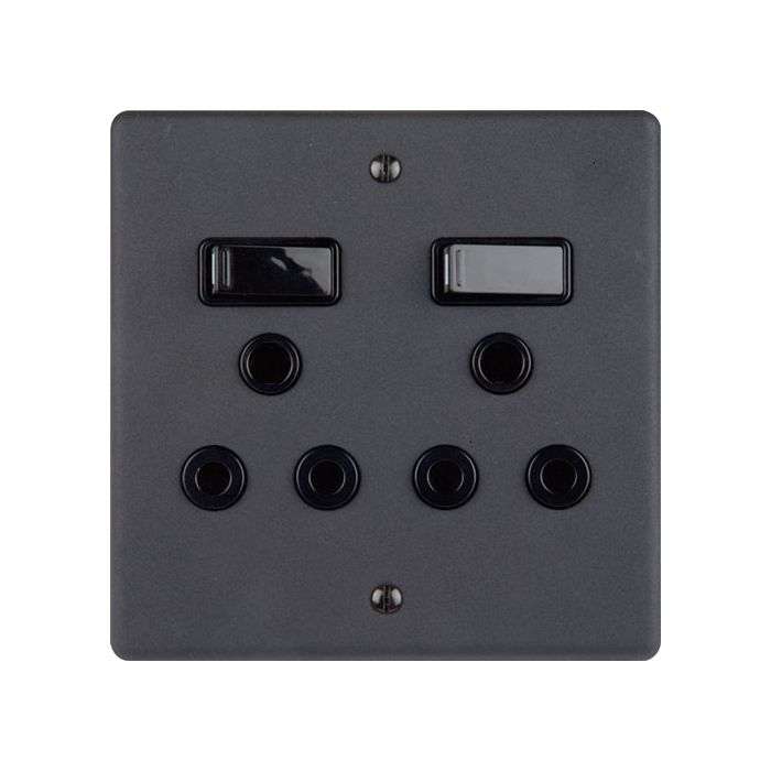 Lesco Matt Black Double RSA Wall Socket 4x4