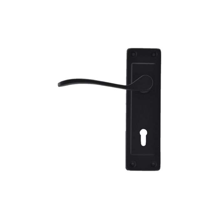 Samson Matt Black Keyhole 6" Cortana Lever Handle On Backplate 3 Lever Lockset