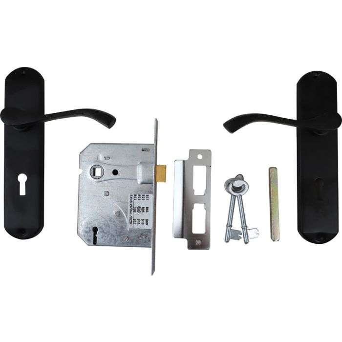 Samson Matt Black Keyhole 6" Bari Lever Handle On Backplate 3 Lever Lockset