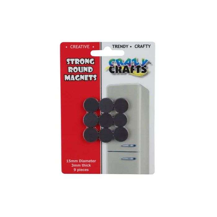 Crazy Crafts Round Magnets 3 x 15mm - 9 Pack
