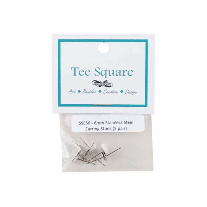 Tee Square Stainless Steel Stud Earrings 6mm - 5 Pack