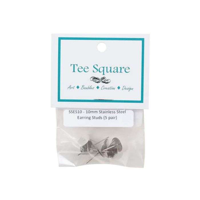 Tee Square Stainless Steel Stud Earrings 10mm - 5 Pack