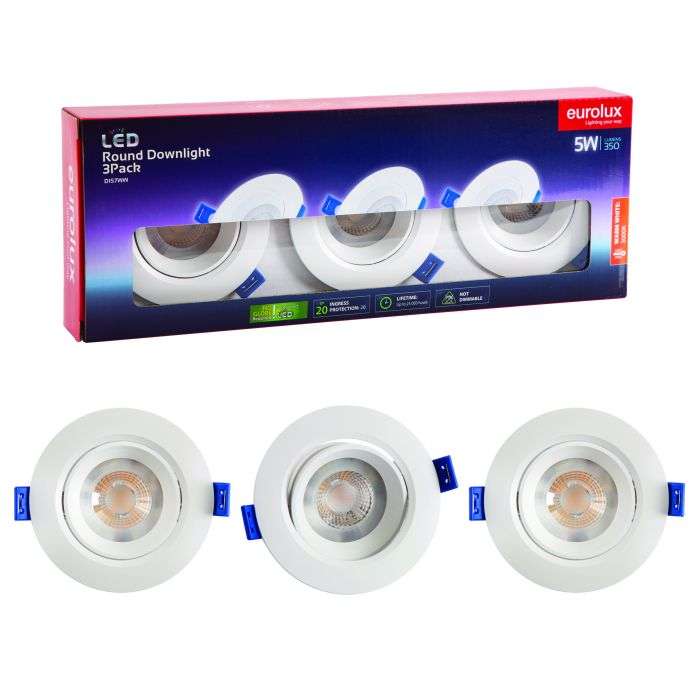 Eurolux Complete Round Warm White Downlighters 5W - 3 Pack